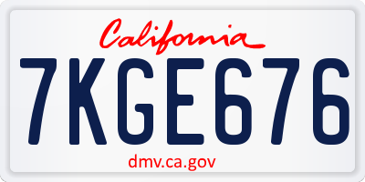 CA license plate 7KGE676