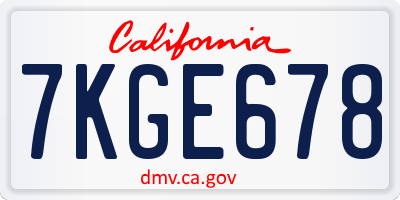 CA license plate 7KGE678