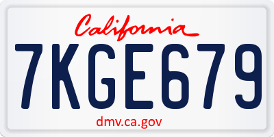 CA license plate 7KGE679
