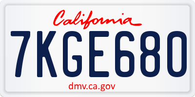 CA license plate 7KGE680