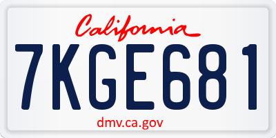 CA license plate 7KGE681