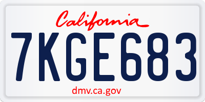 CA license plate 7KGE683
