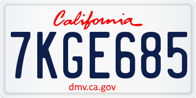 CA license plate 7KGE685