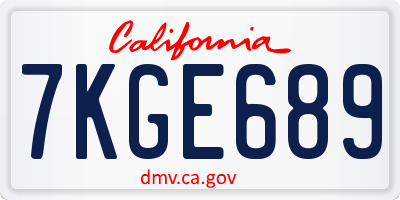 CA license plate 7KGE689
