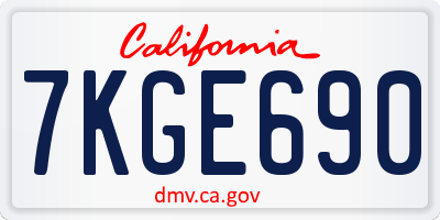CA license plate 7KGE690