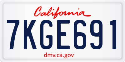 CA license plate 7KGE691