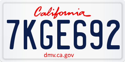 CA license plate 7KGE692