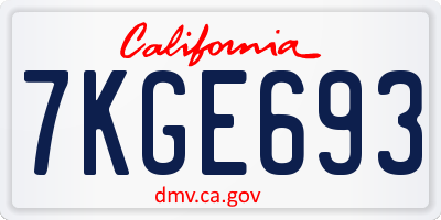 CA license plate 7KGE693