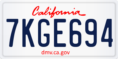 CA license plate 7KGE694