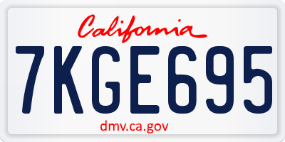 CA license plate 7KGE695