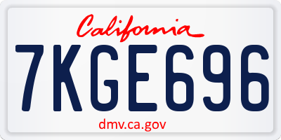 CA license plate 7KGE696