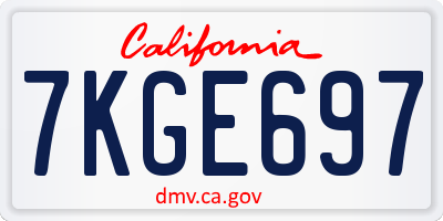 CA license plate 7KGE697