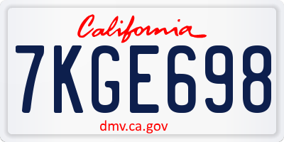 CA license plate 7KGE698