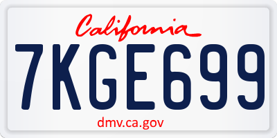 CA license plate 7KGE699