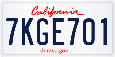 CA license plate 7KGE701