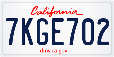 CA license plate 7KGE702
