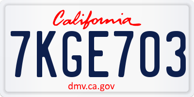 CA license plate 7KGE703