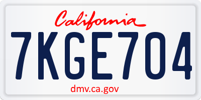 CA license plate 7KGE704