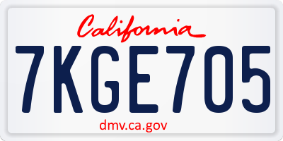 CA license plate 7KGE705