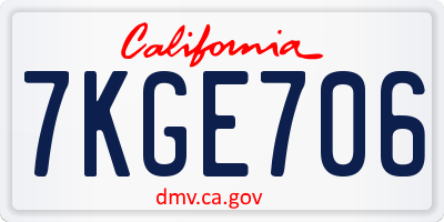 CA license plate 7KGE706