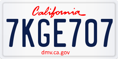 CA license plate 7KGE707