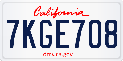 CA license plate 7KGE708