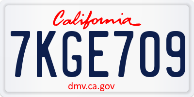 CA license plate 7KGE709