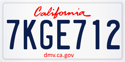CA license plate 7KGE712