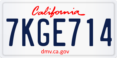 CA license plate 7KGE714