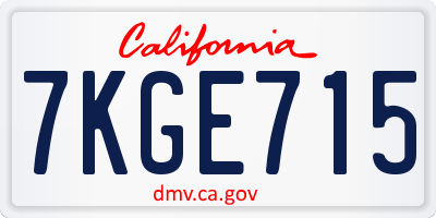 CA license plate 7KGE715