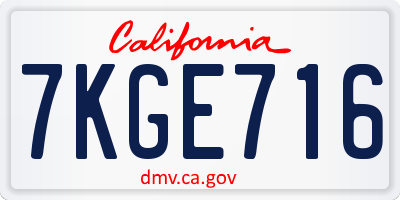 CA license plate 7KGE716