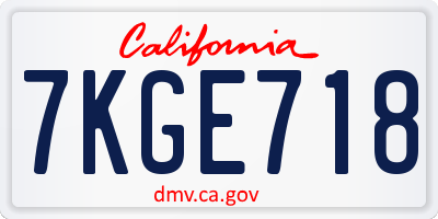 CA license plate 7KGE718