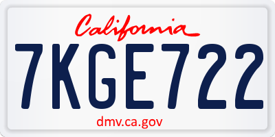 CA license plate 7KGE722
