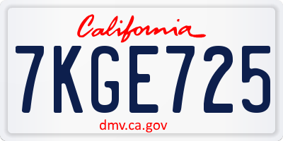 CA license plate 7KGE725
