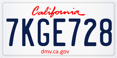 CA license plate 7KGE728