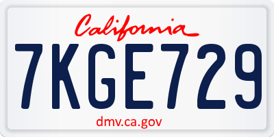 CA license plate 7KGE729
