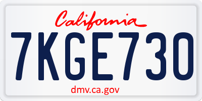 CA license plate 7KGE730