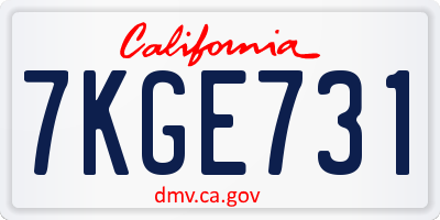 CA license plate 7KGE731