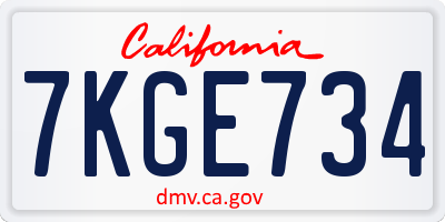 CA license plate 7KGE734
