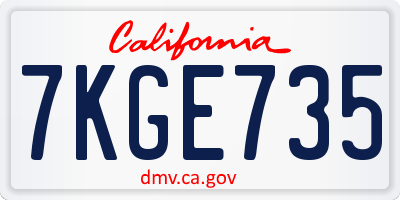 CA license plate 7KGE735