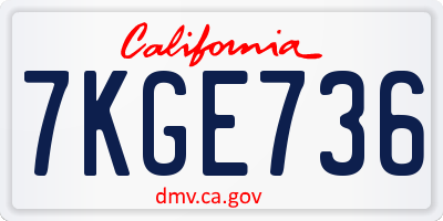 CA license plate 7KGE736