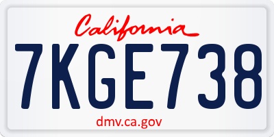 CA license plate 7KGE738