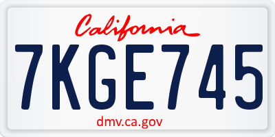 CA license plate 7KGE745