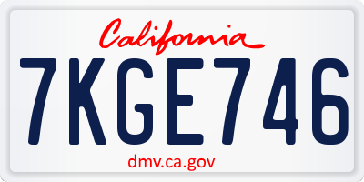 CA license plate 7KGE746