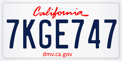 CA license plate 7KGE747