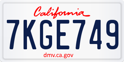 CA license plate 7KGE749
