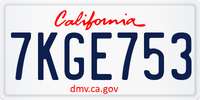 CA license plate 7KGE753