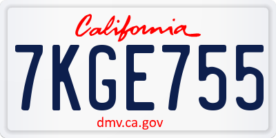 CA license plate 7KGE755