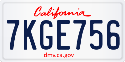 CA license plate 7KGE756