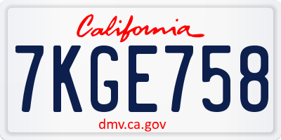 CA license plate 7KGE758